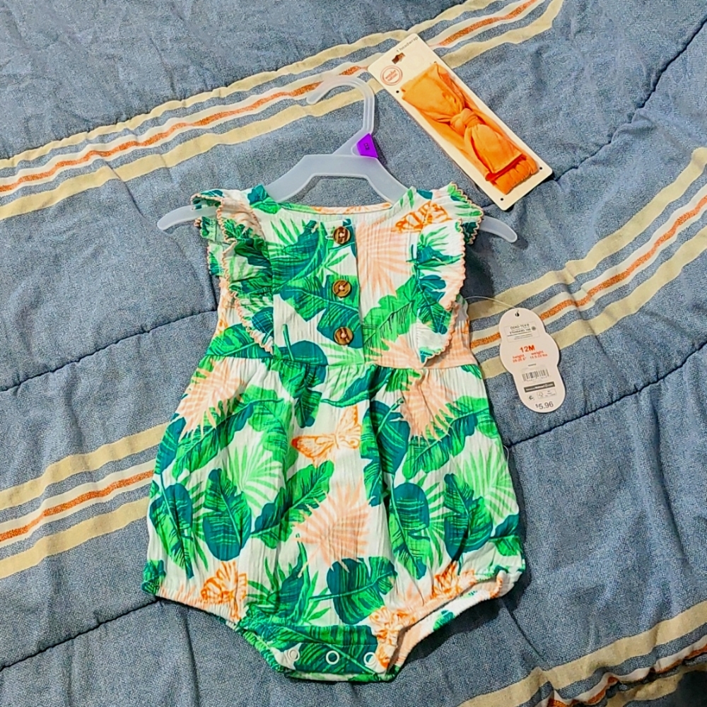 NWT Wonder Nation 12m rompers and headwrap